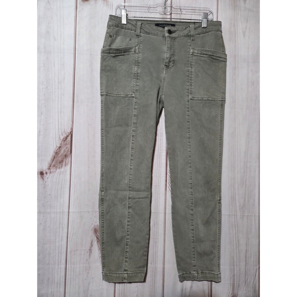 Liverpool Jeans‎ Olive Green Utility Cargo Pants Ankle Zip Slim Fit Womens 12